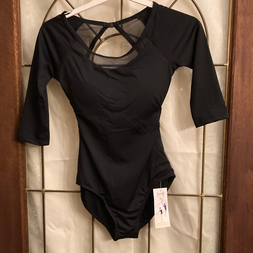 Black Ladies Leotard with Mesh Detail